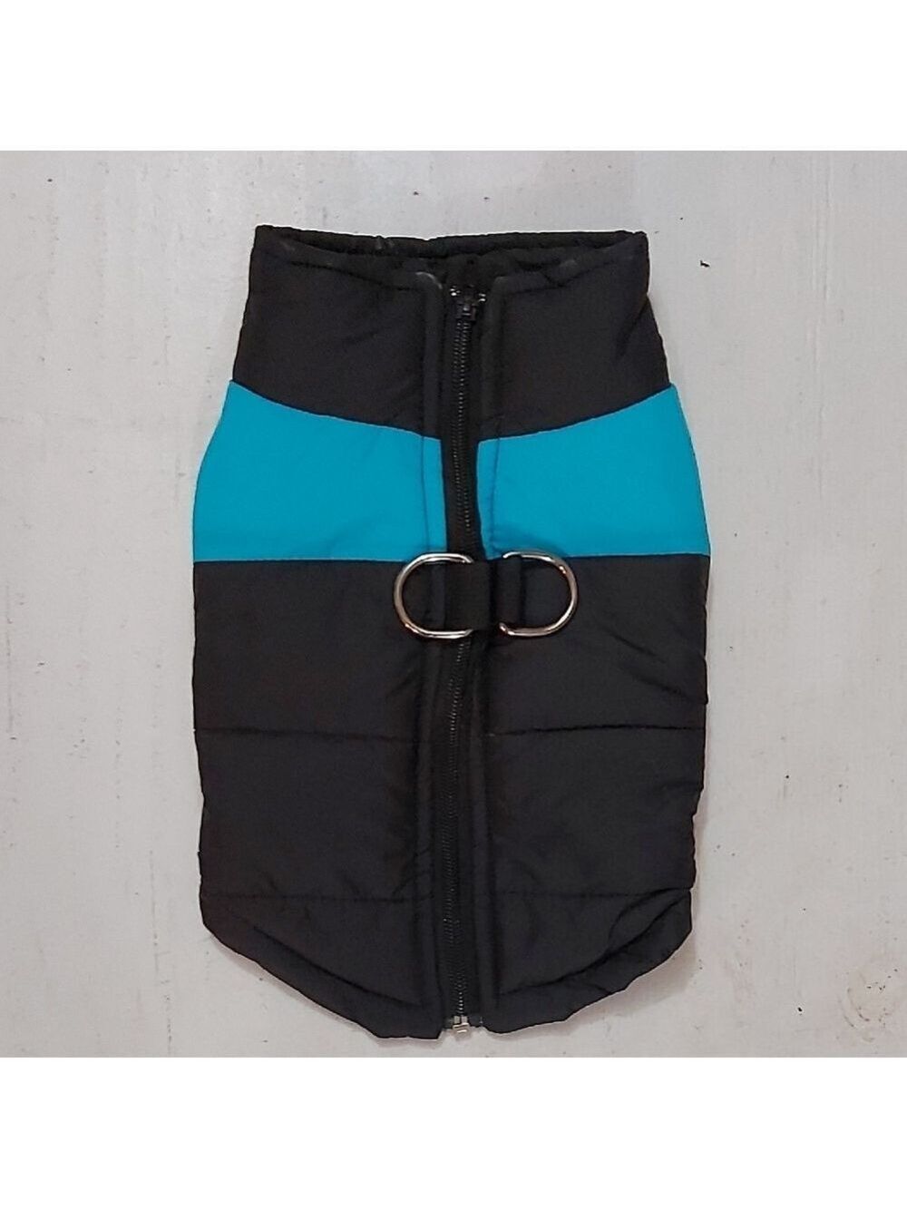 NWOT Black and Blue Dog Puffer Jacket With Double D-Rings Size Medium